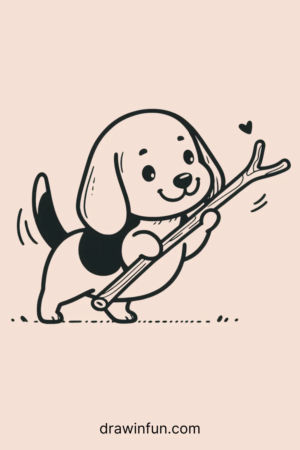 Beagle fetching a stick easy drawing