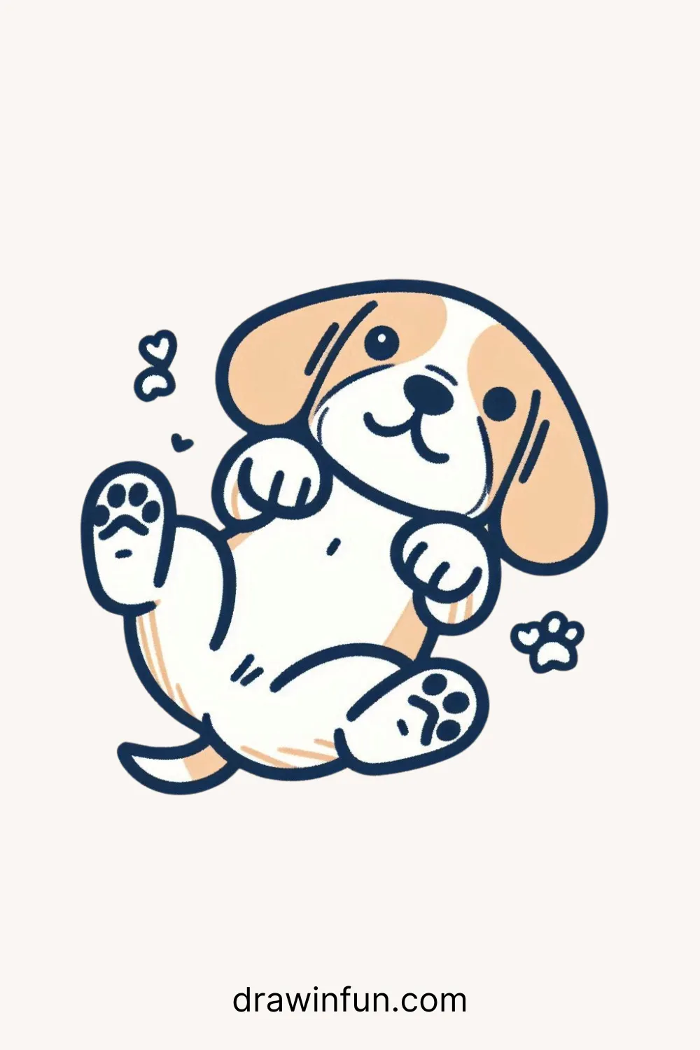 Beagle lying on its back with paws up easy drawing