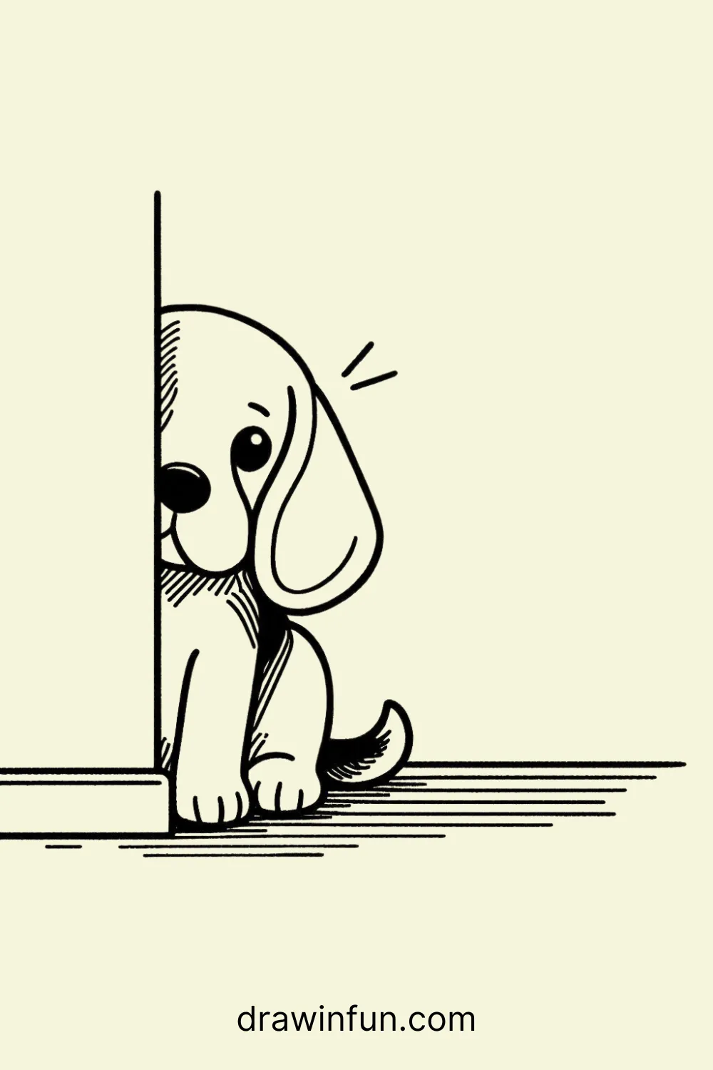 Beagle peeking around a corner easy drawing