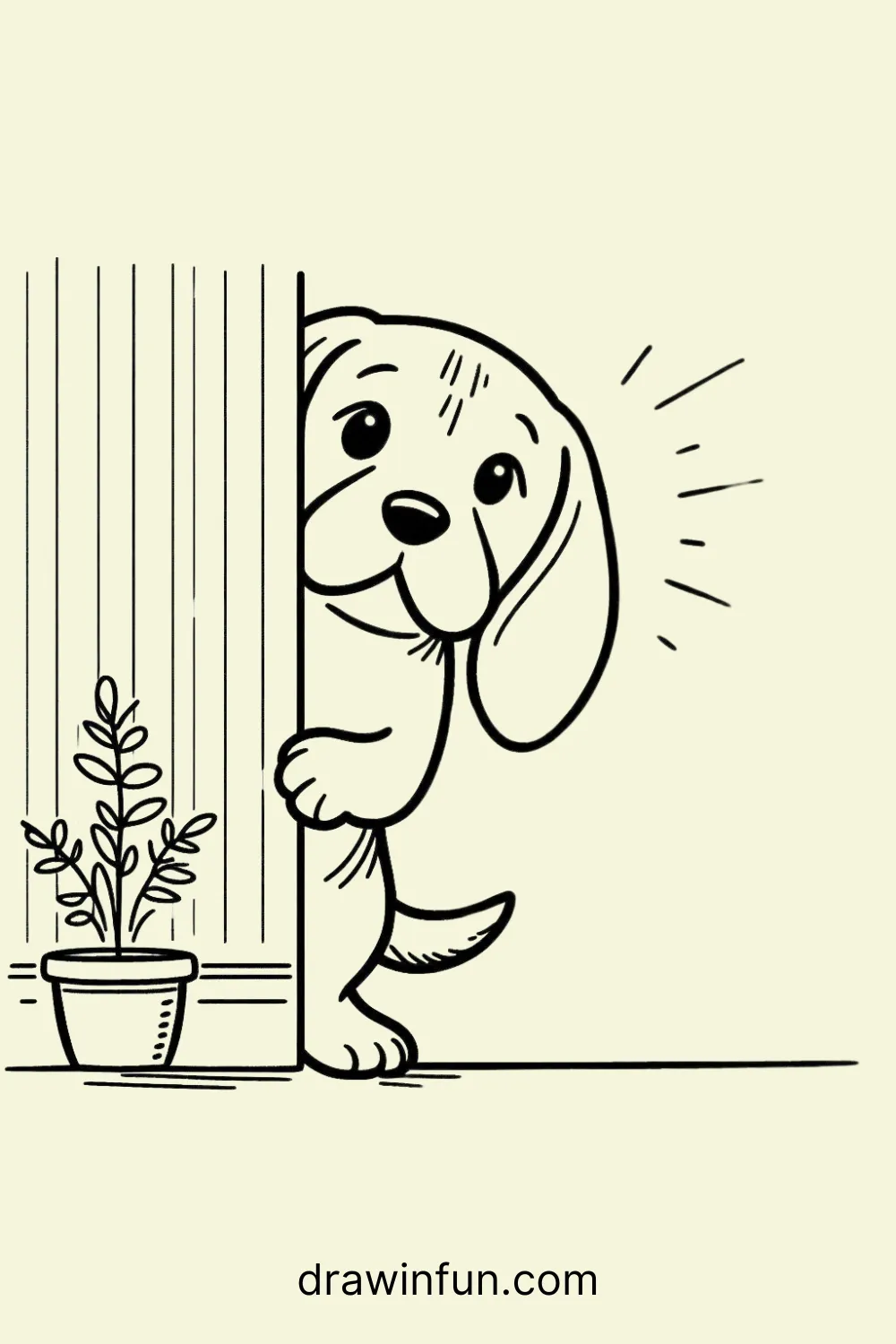 Beagle peeking around a corner easy drawing