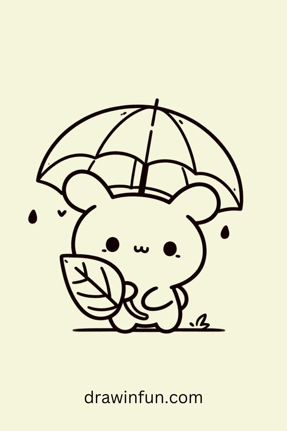 Bunny Holding a Leaf Umbrella easy drawing