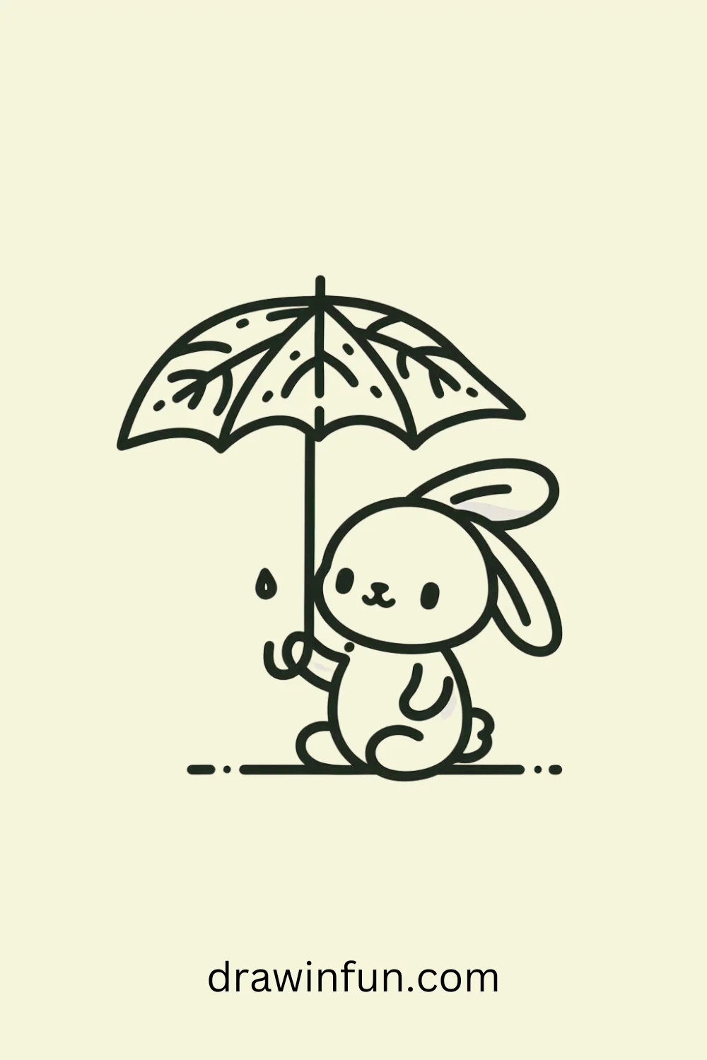 Bunny Holding a Leaf Umbrella easy drawing