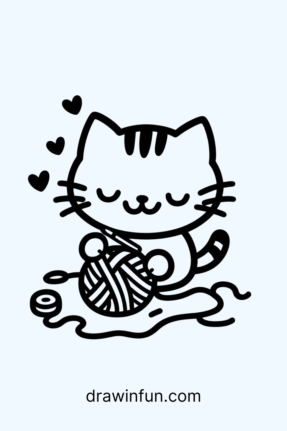 Cat with Yarn easy drawing