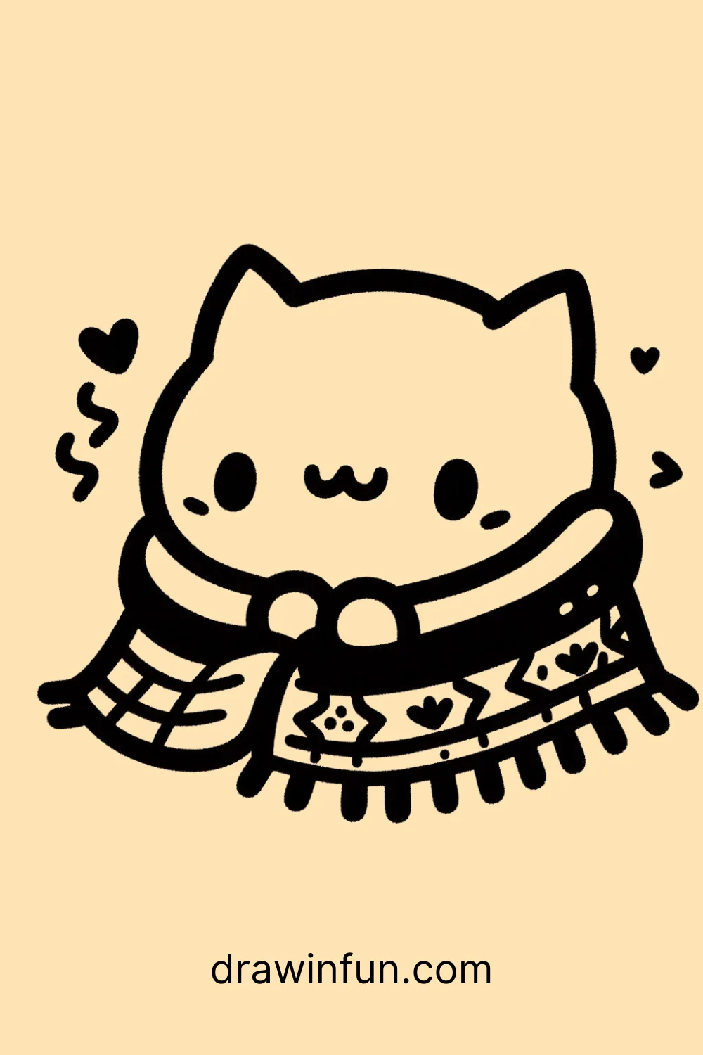 Cat with a Blanket easy drawing