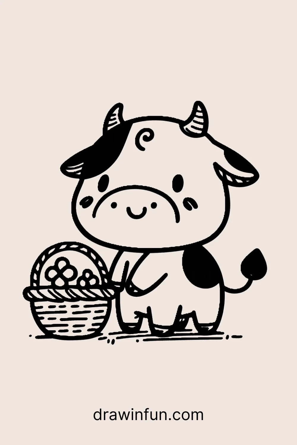 Cow with a Basket easy drawing