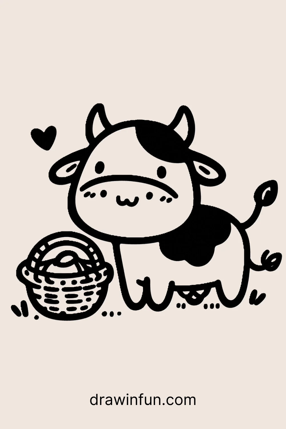 Cow with a Basket easy drawing