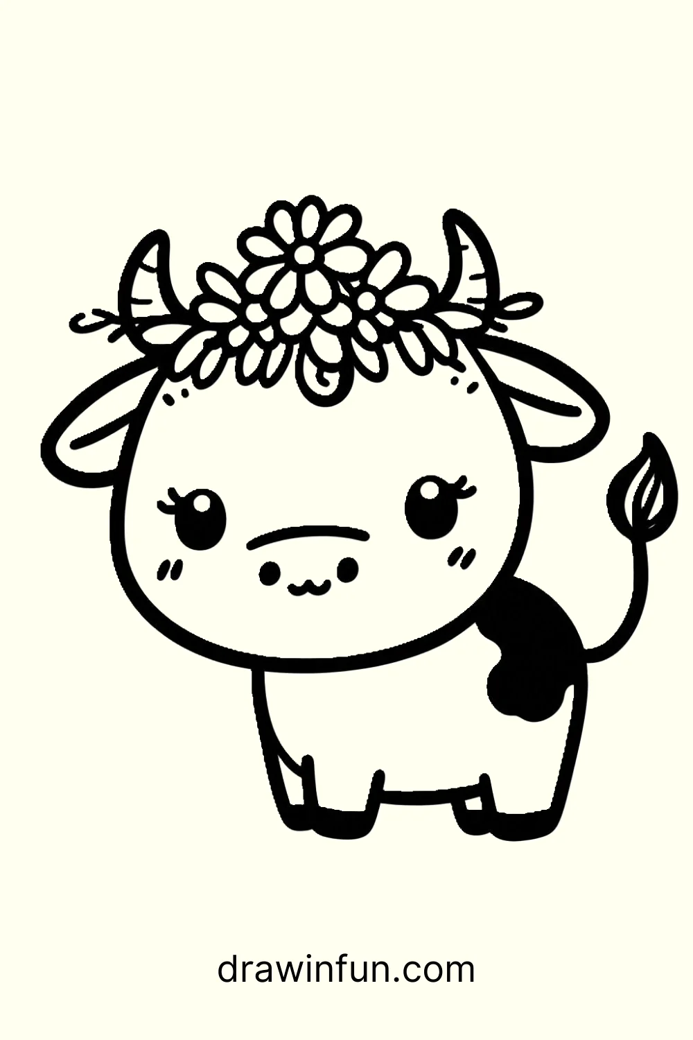 Cow with a Flower Crown easy drawing