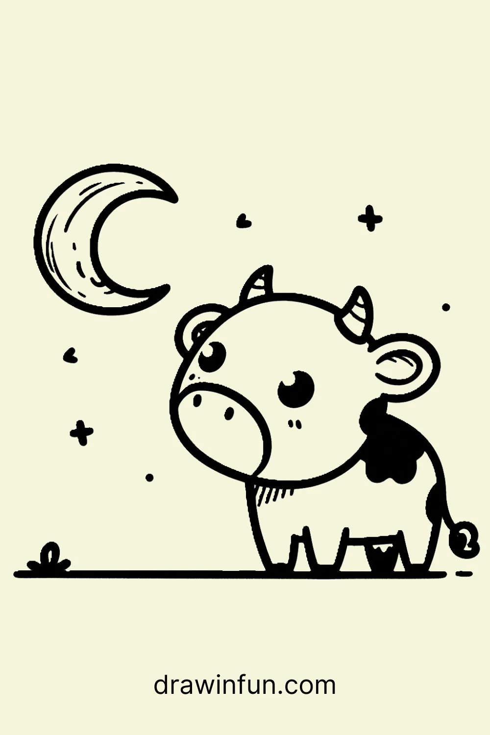 Cow with a Moon easy drawing