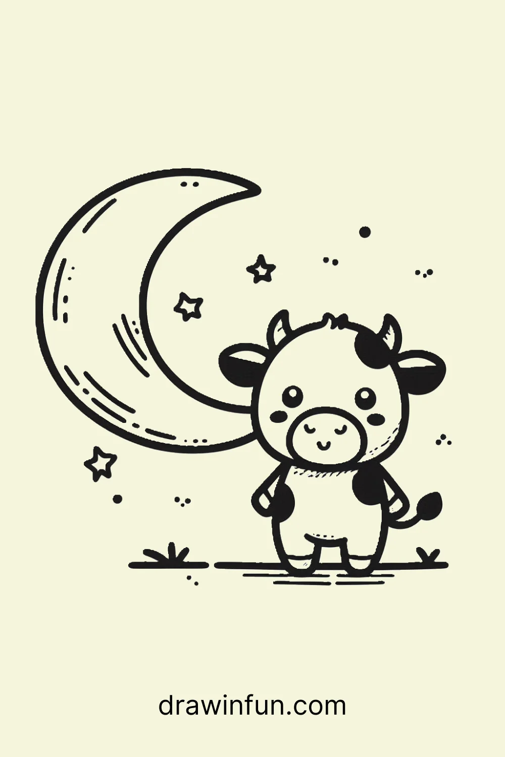 Cow with a Moon easy drawing