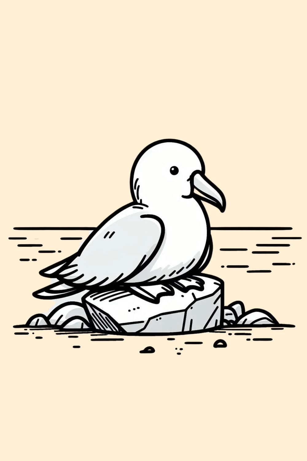 Albatross Resting on a Rock easy drawing