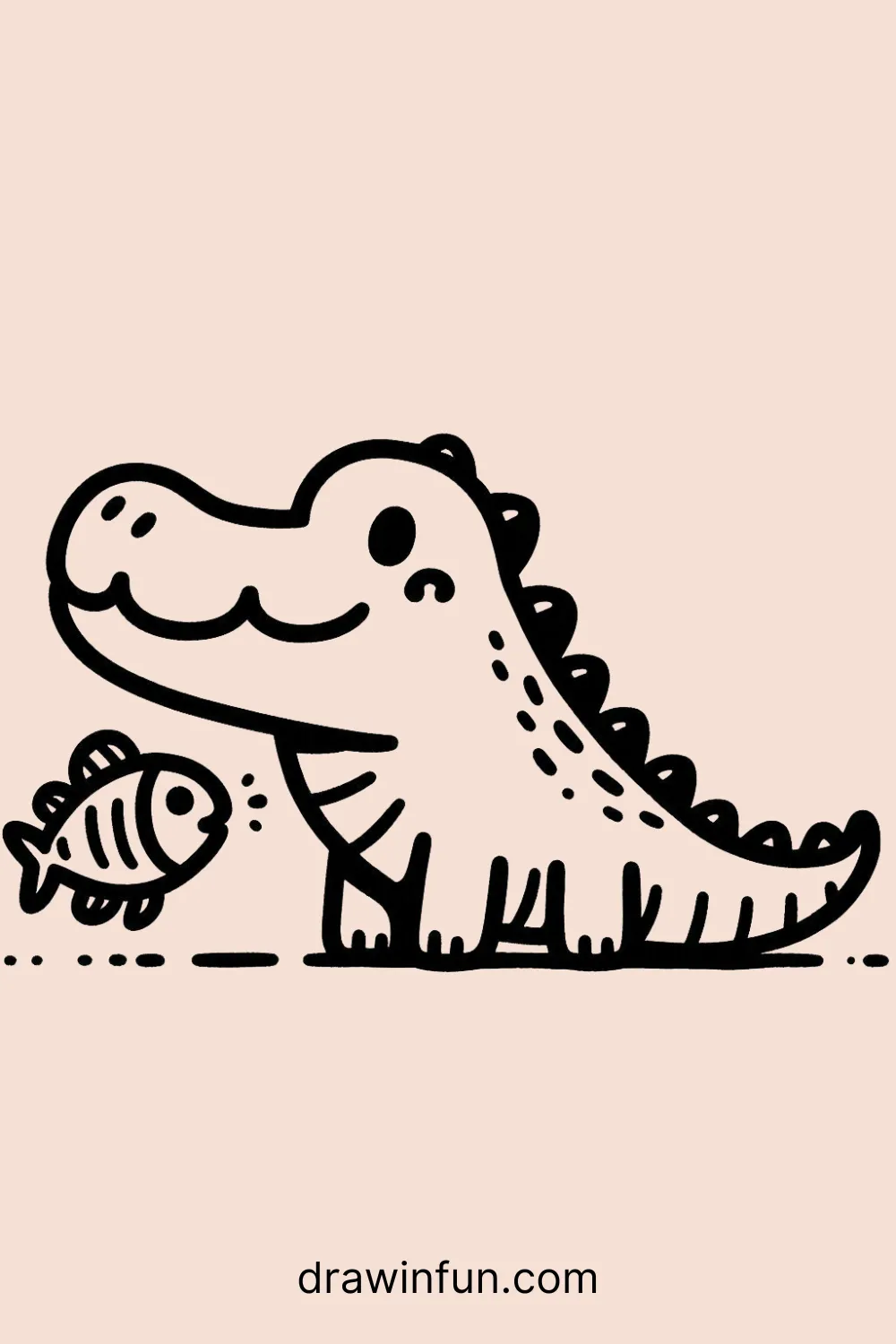 Alligator with a Fish easy drawing