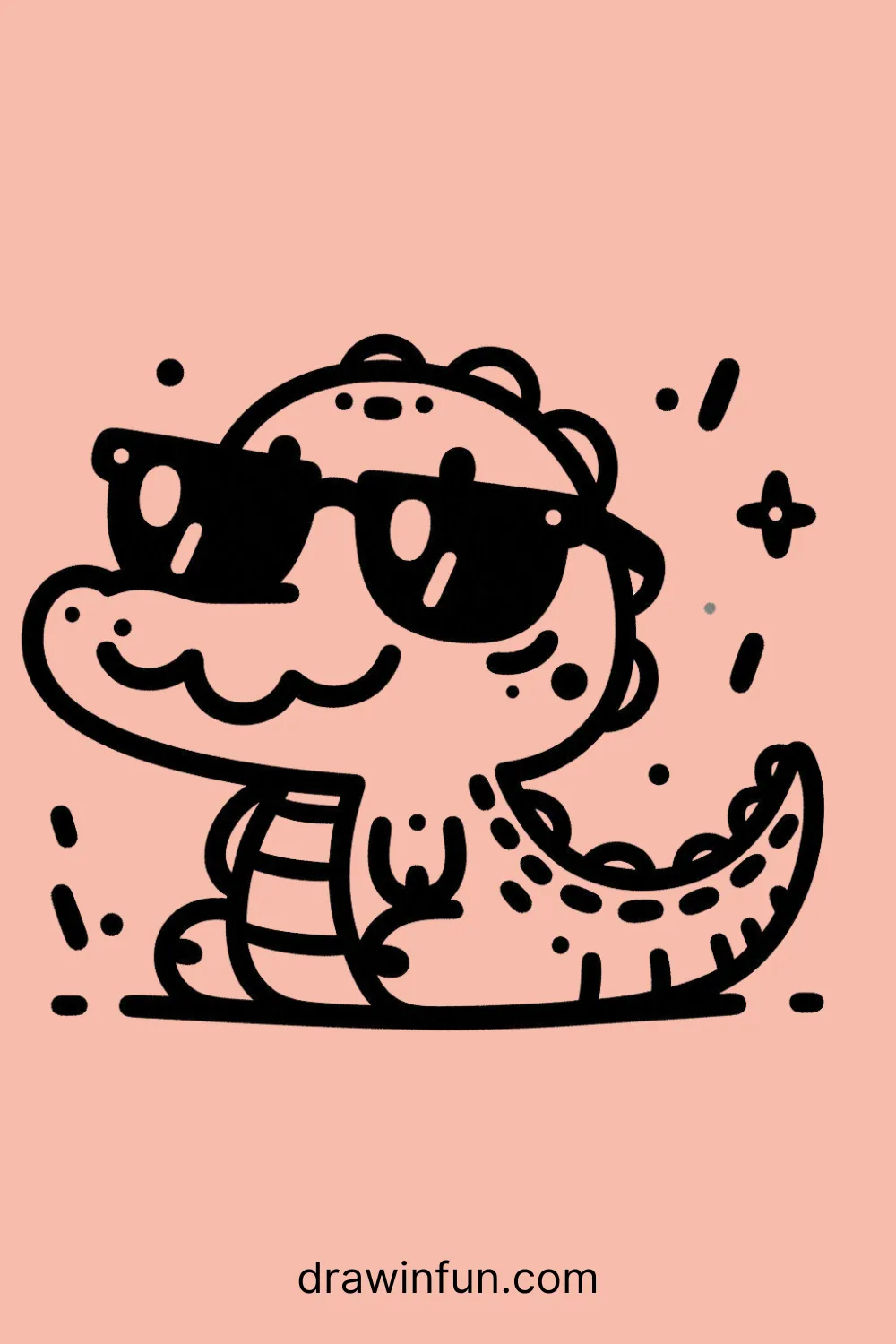 Alligator with Sunglasses easy drawing