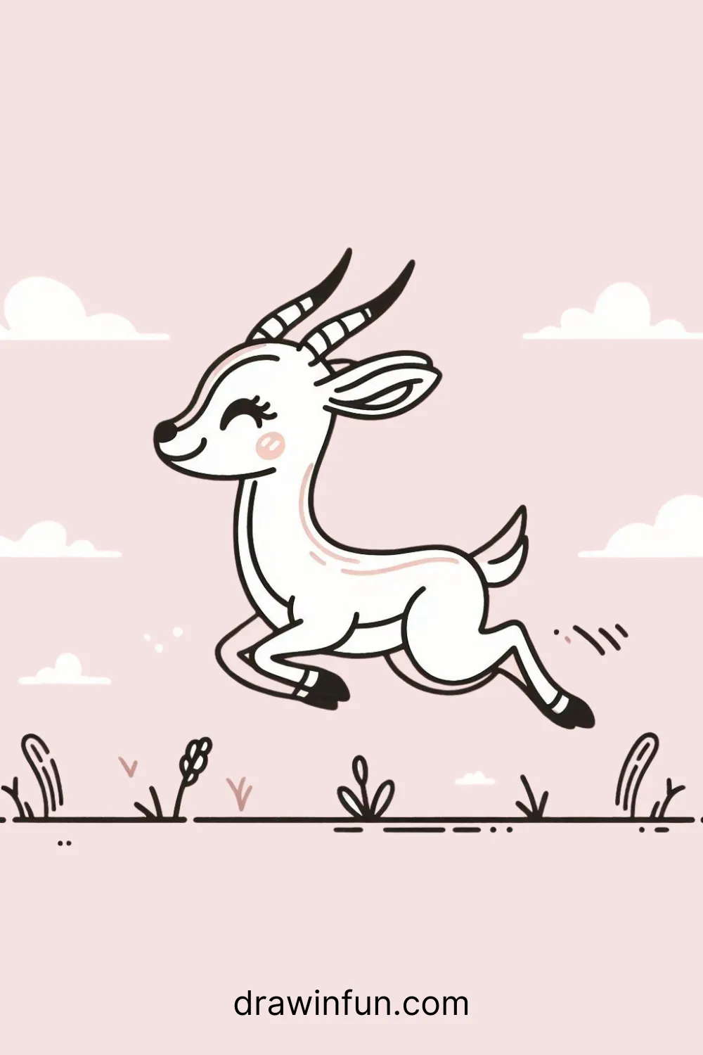 An antelope jumping over a small stream easy drawing