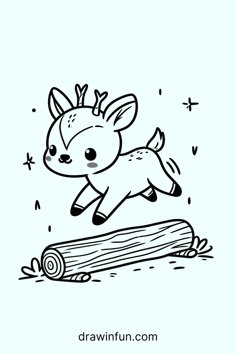 An antelope jumping over a log easy drawing