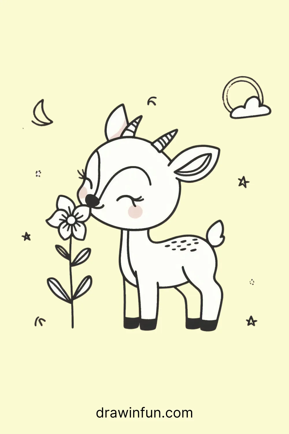 An antelope nuzzling a flower easy drawing