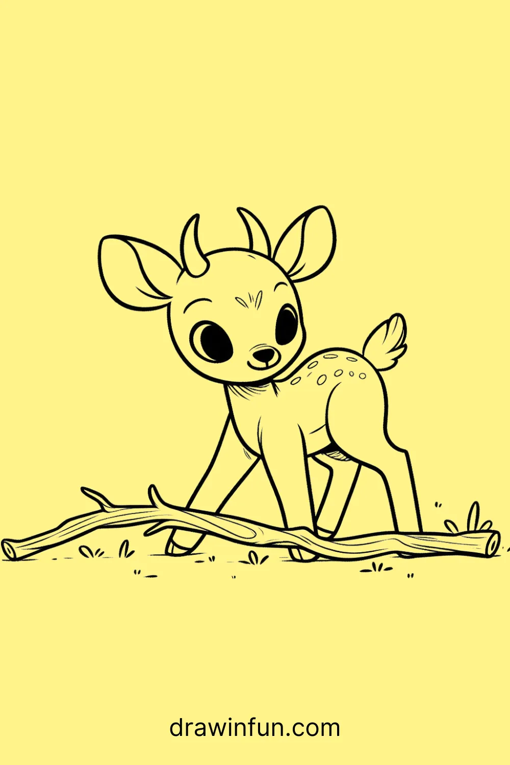 An antelope playing with a fallen branch easy drawing