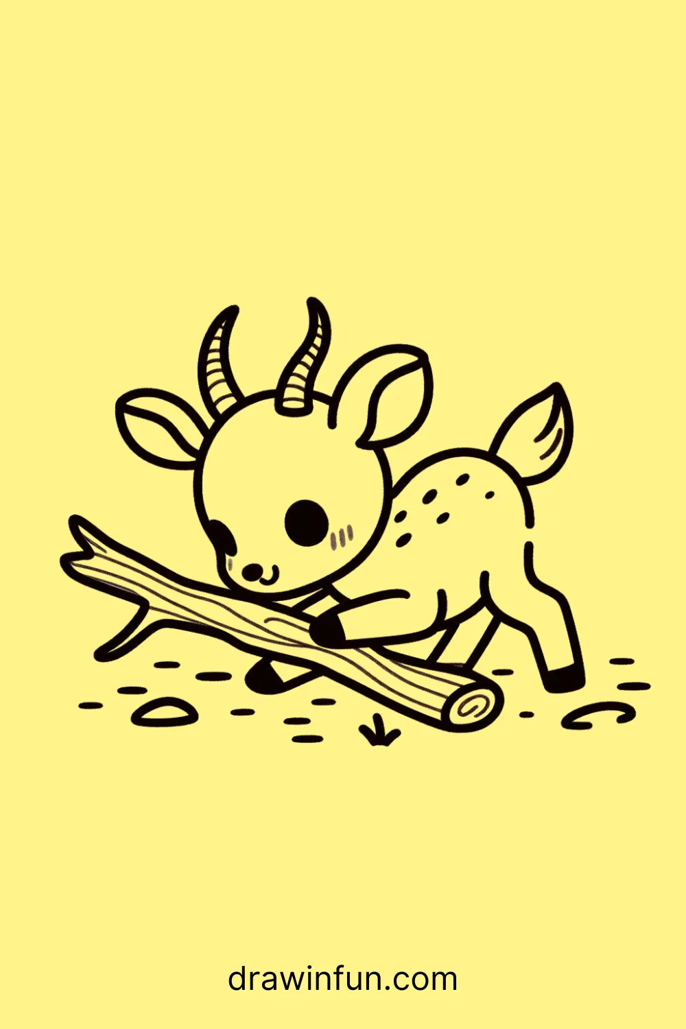 An antelope playing with a fallen branch easy drawing