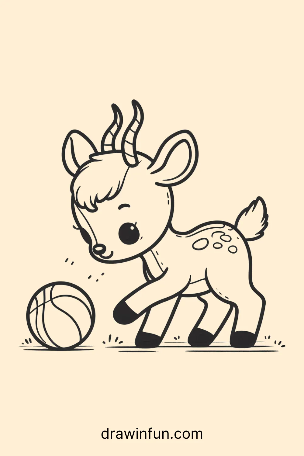 An antelope playing with a small ball easy drawing