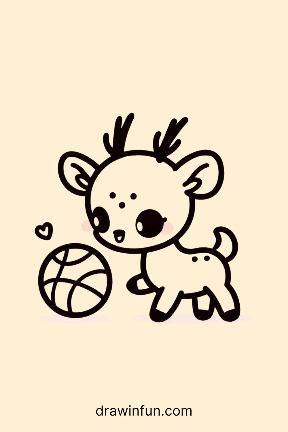 An antelope playing with a small ball easy drawing