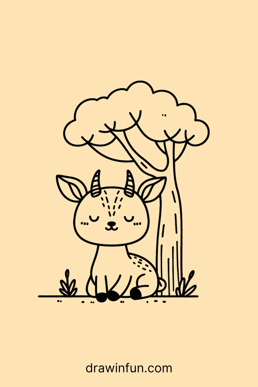 Antelope sitting under a tree easy drawing