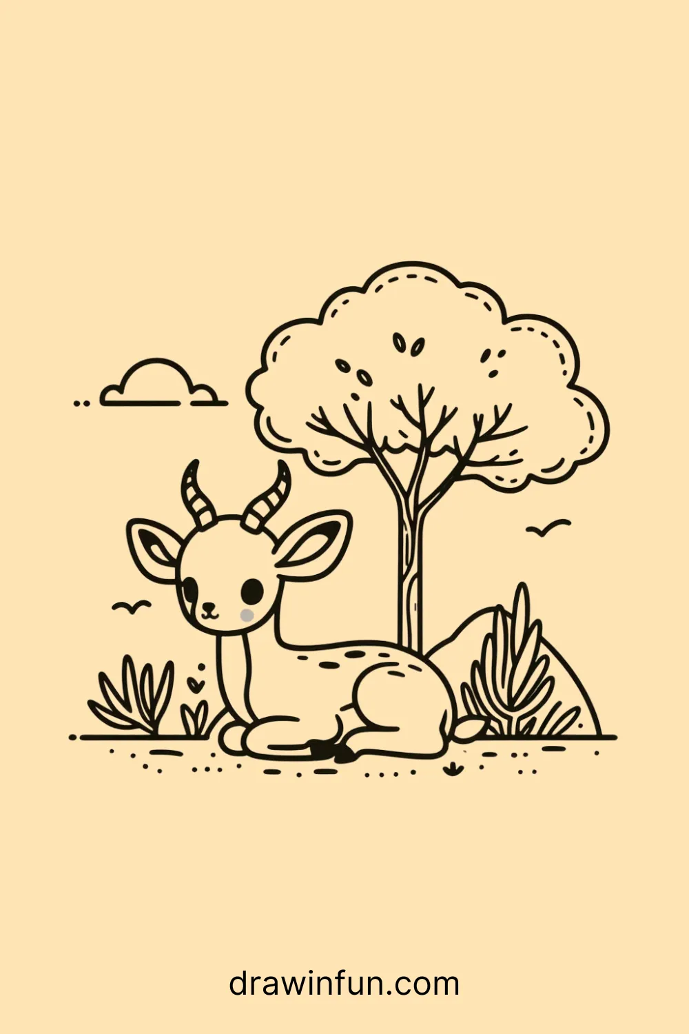 Antelope sitting under a tree easy drawing