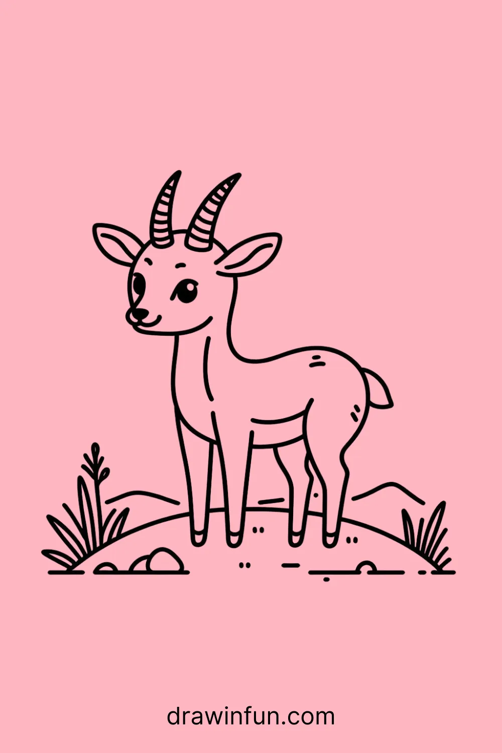 An antelope standing on a small hill easy drawing 