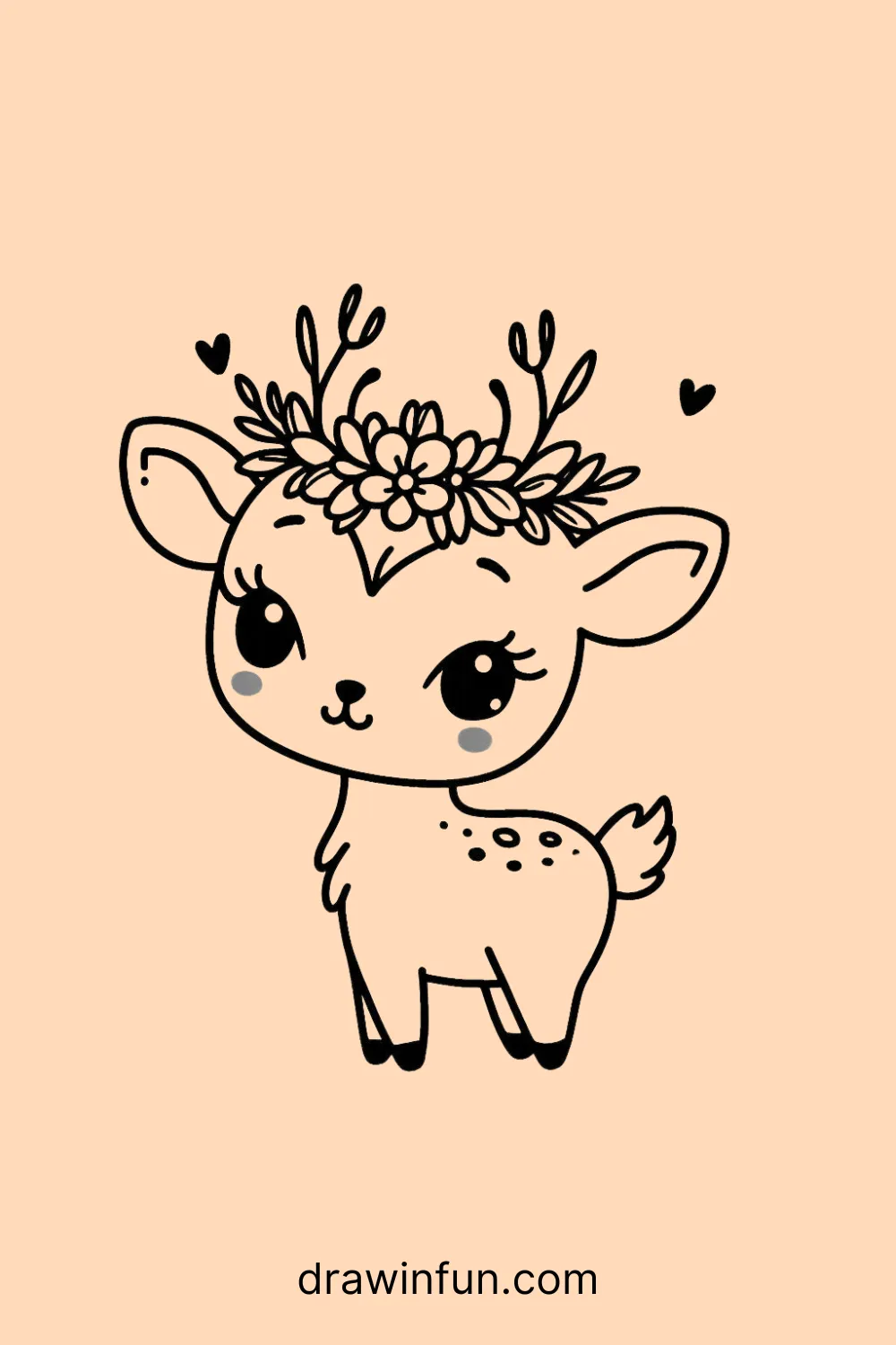 An antelope with a crown of flowers easy drawing