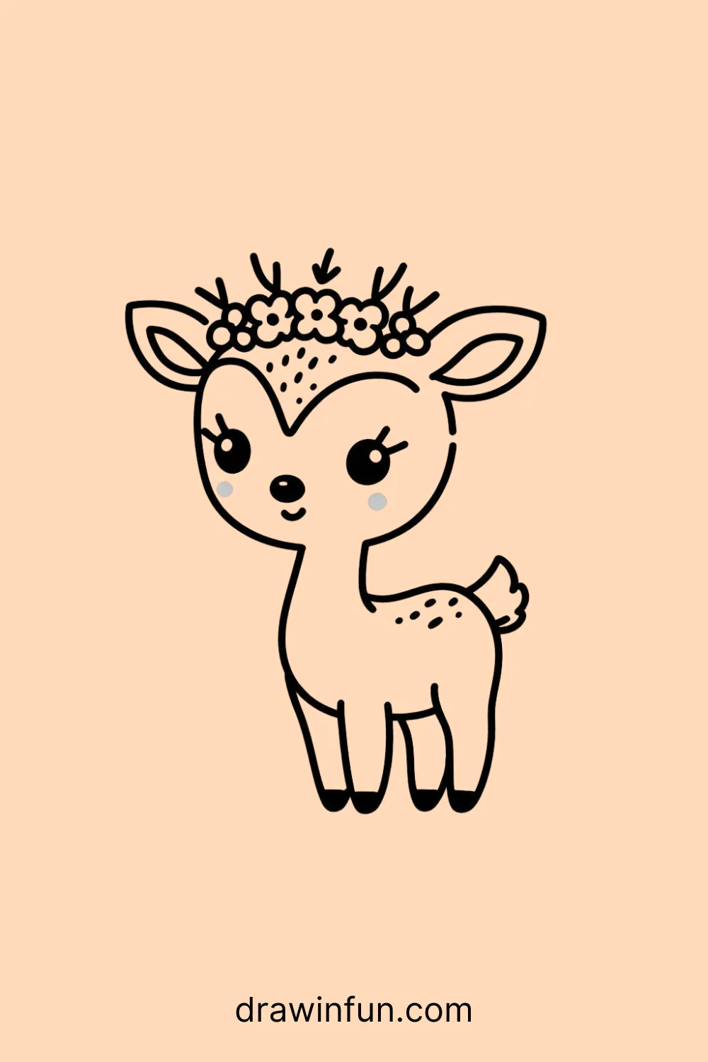 An antelope with a crown of flowers easy drawing