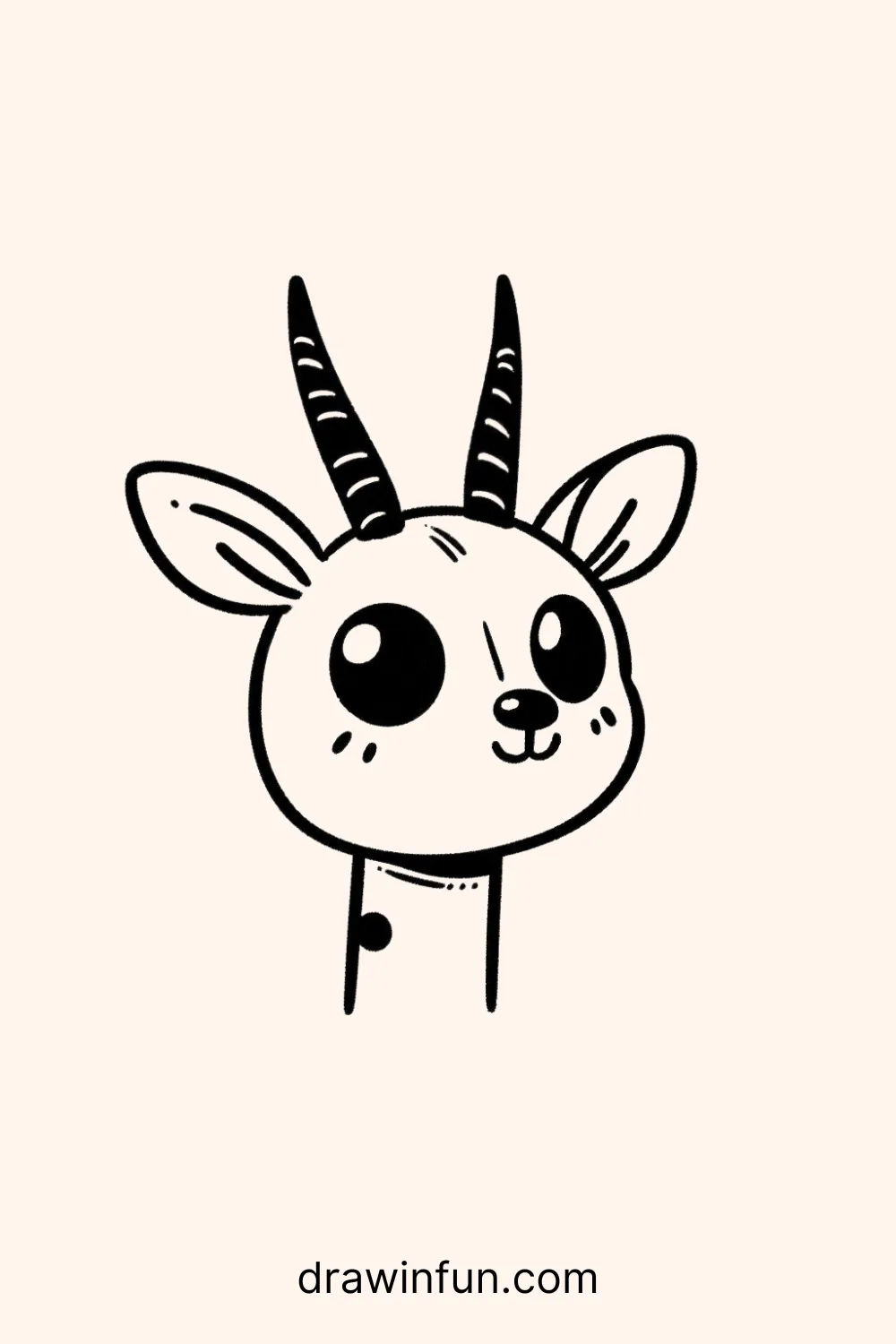 An antelope with a cute, surprised expression easy drawing