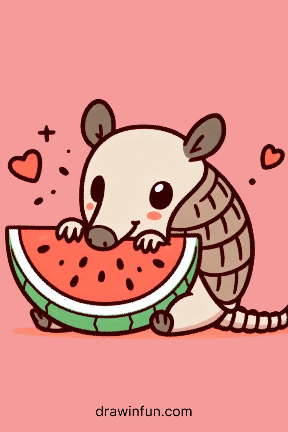 Armadillo with a Watermelon Slice easy drawing