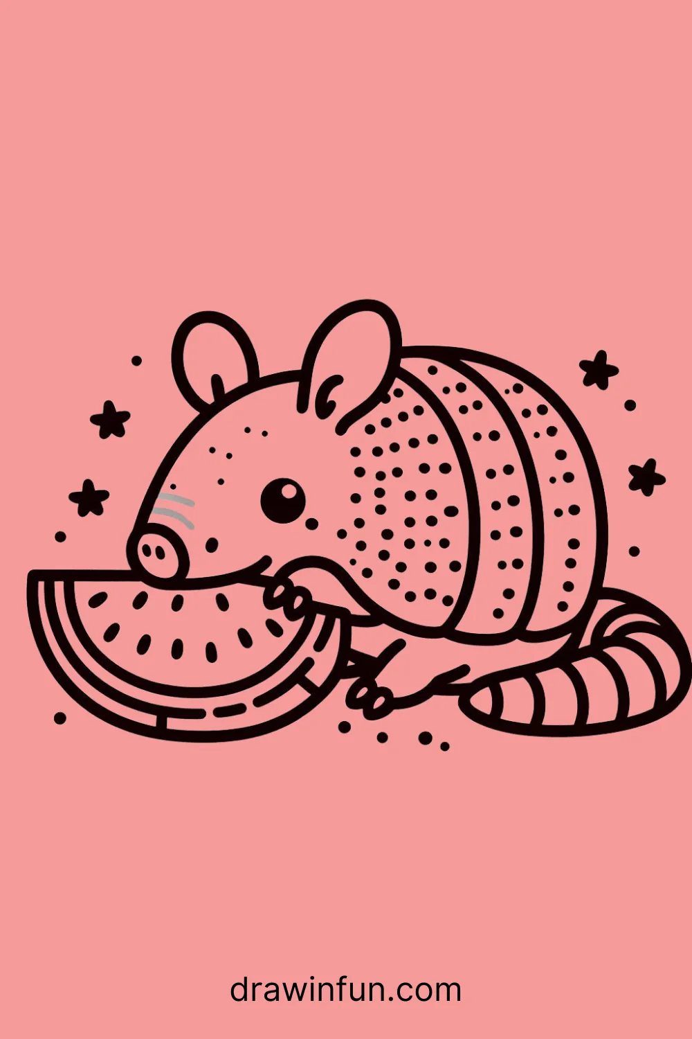 Armadillo with a Watermelon Slice easy drawing