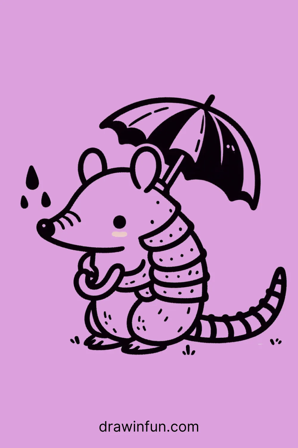 Armadillo with a Tiny Umbrella easy drawing