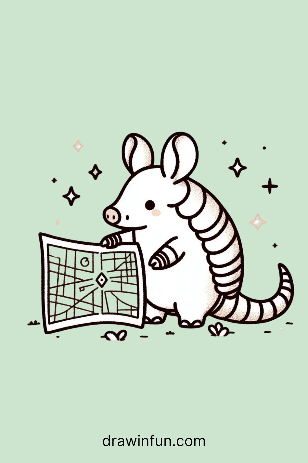 Armadillo with a Map easy drawing