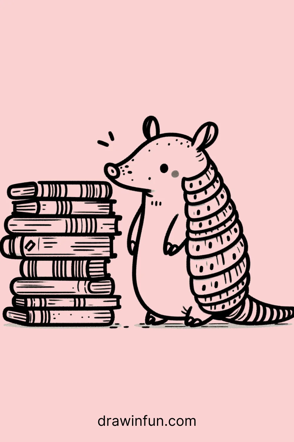 Armadillo with a Stack of Books easy drawing