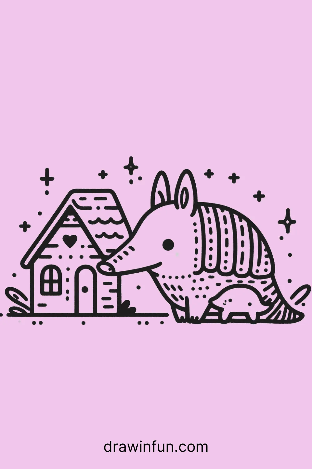 Armadillo with a Tiny House easy drawing