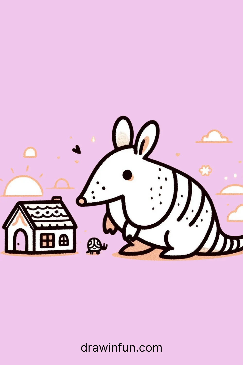 Armadillo with a Tiny House easy drawing