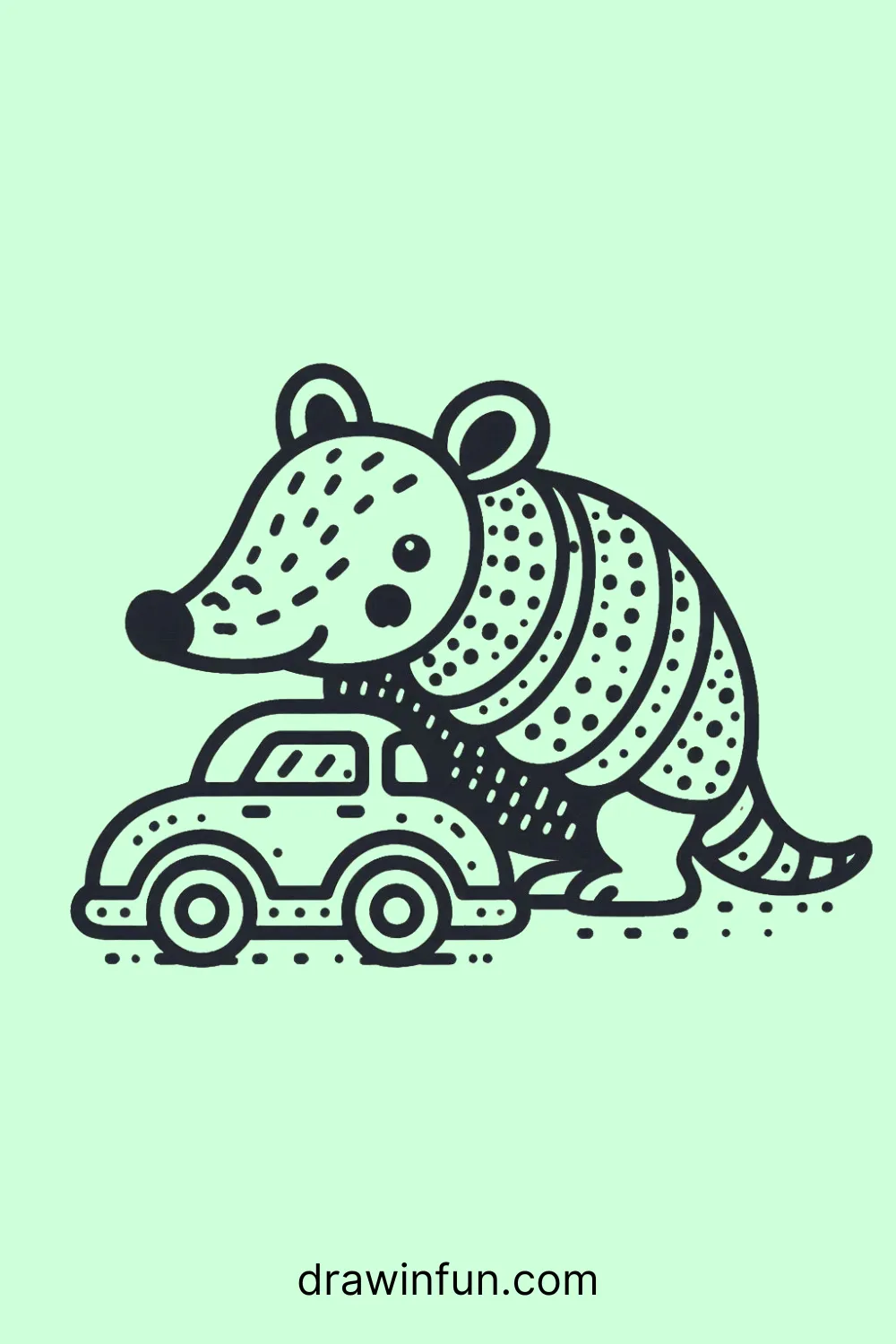 Armadillo with a Toy Car easy drawing