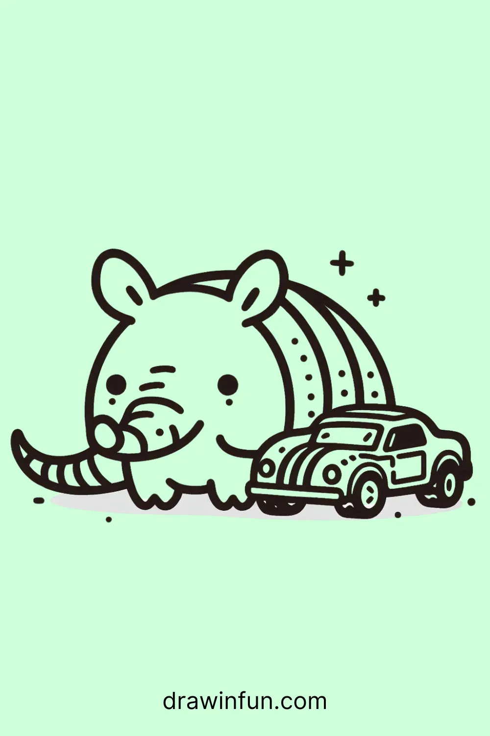 Armadillo with a Toy Car easy drawing