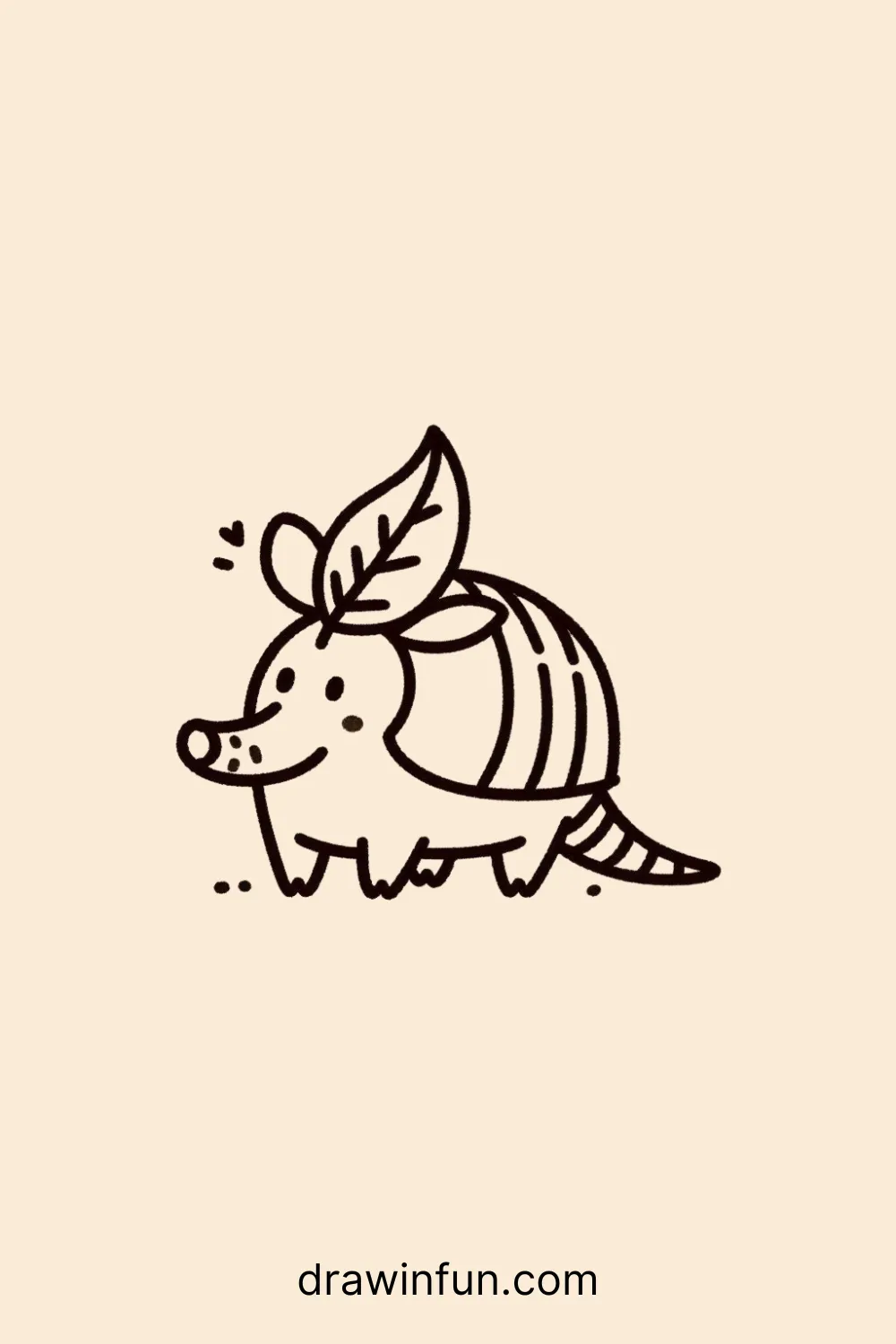 Armadillo with a Leaf Hat easy drawing