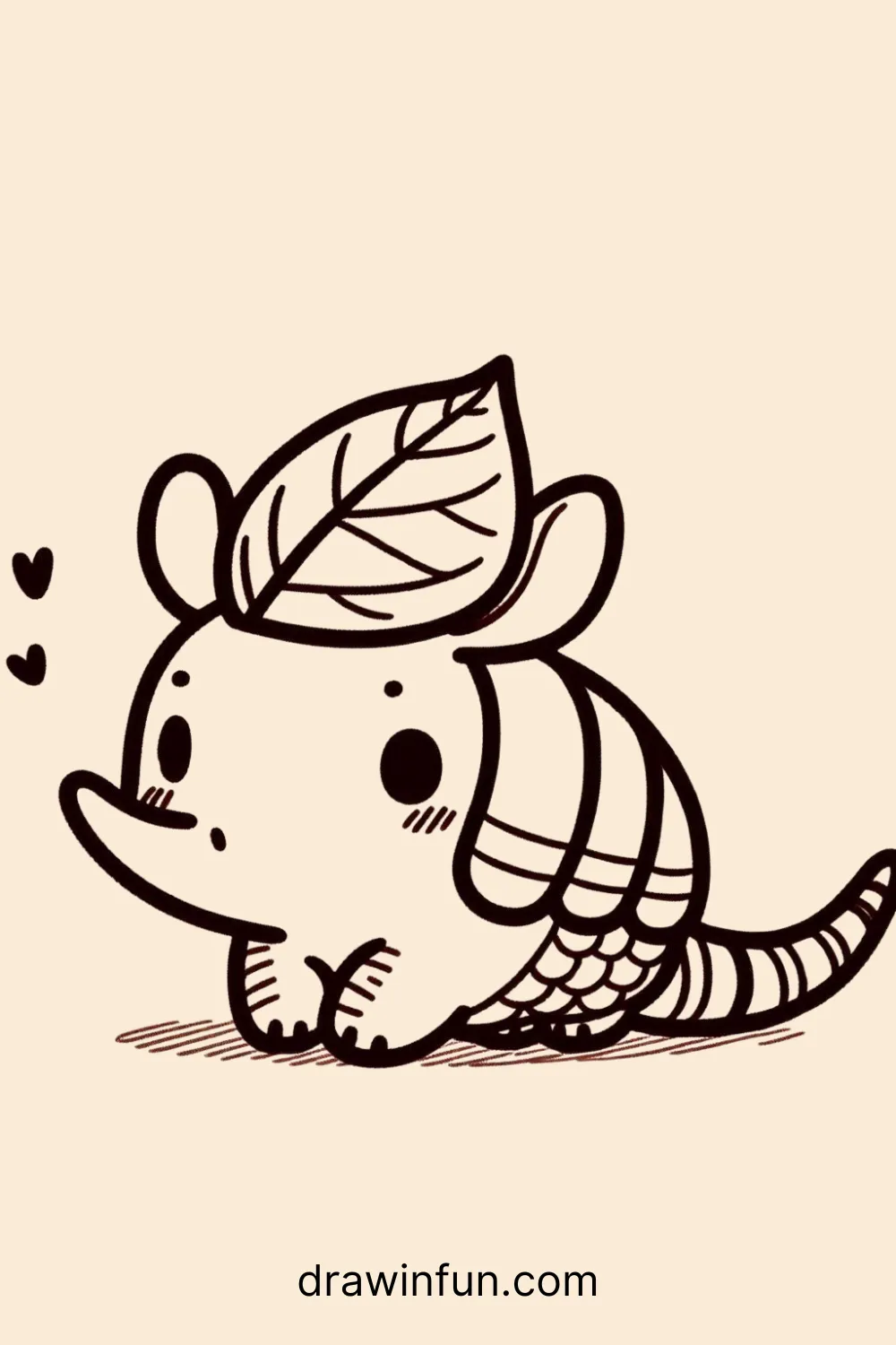 Armadillo with a Leaf Hat easy drawing