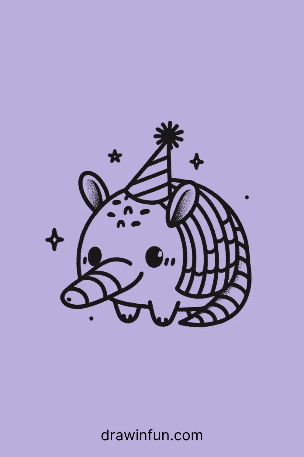 Armadillo with a Party Hat easy drawing