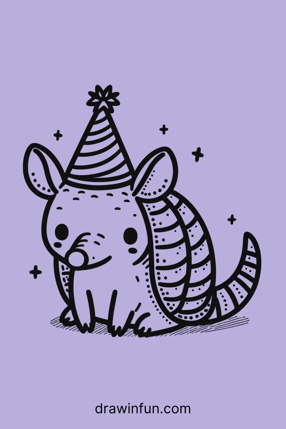 Armadillo with a Party Hat easy drawing