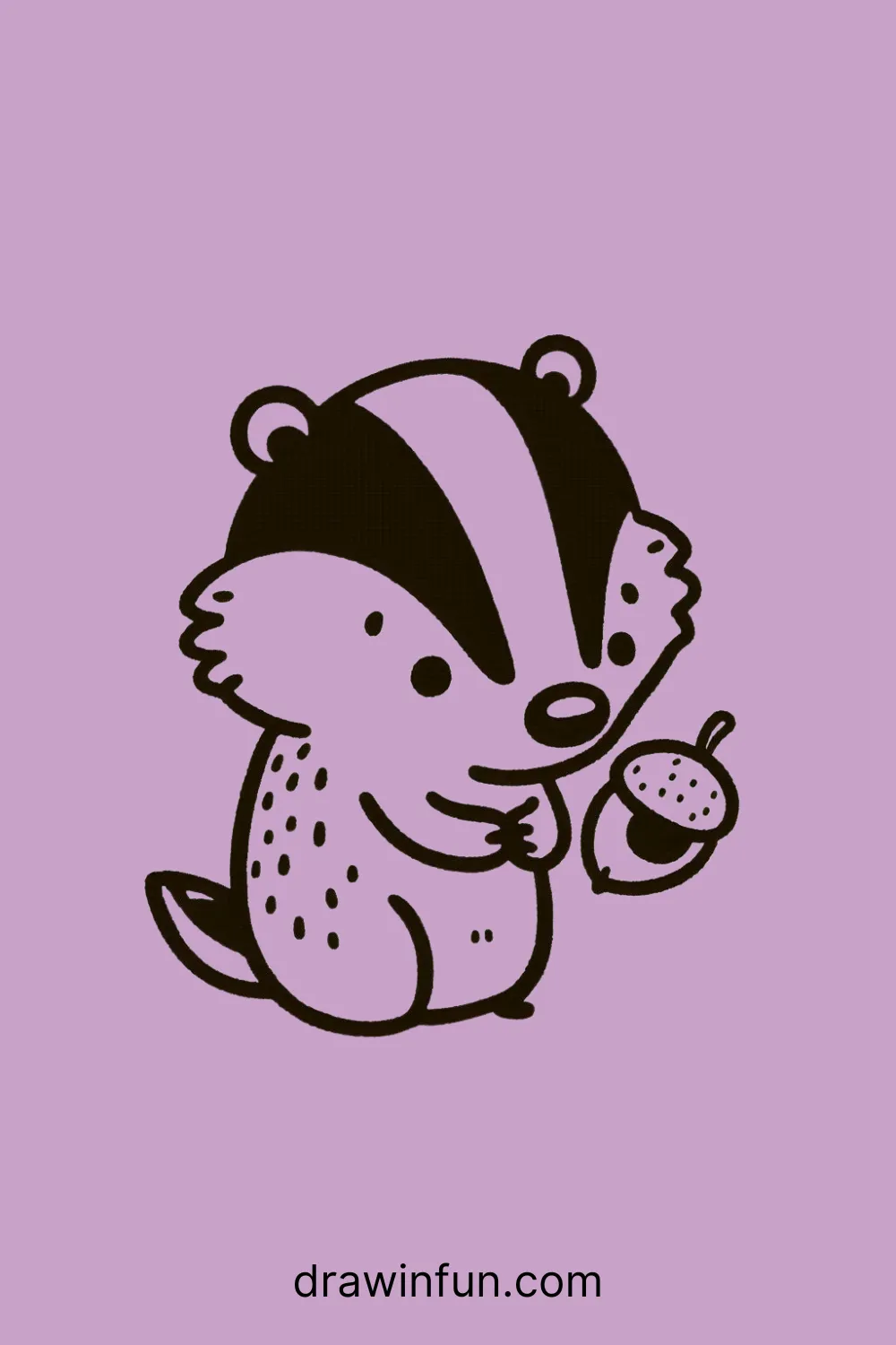 A badger holding a tiny acorn easy drawing