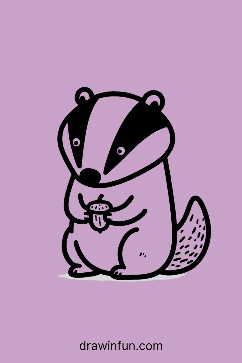 A badger holding a tiny acorn easy drawing