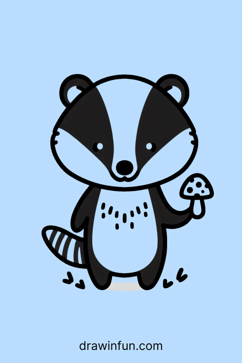 A badger holding a tiny mushroom easy drawing