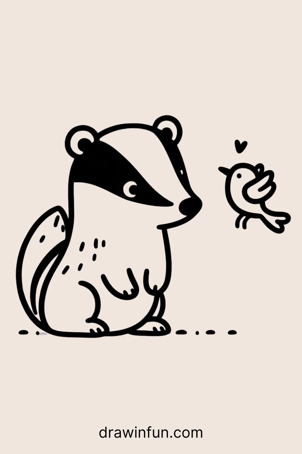 A badger looking at a bird with curiosity easy drawing