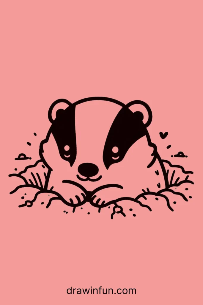 A badger peeking out from a burrow easy drawing