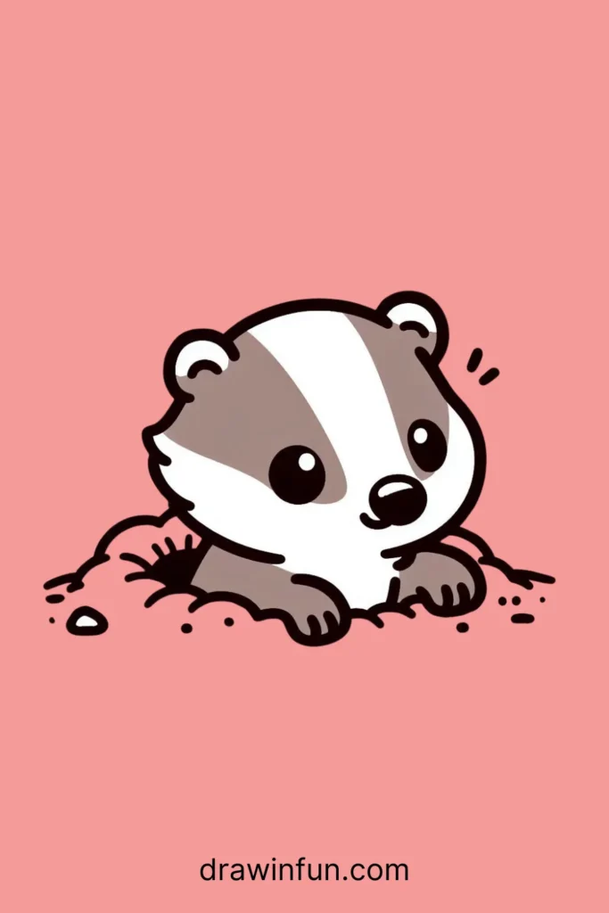 A badger peeking out from a burrow easy drawing