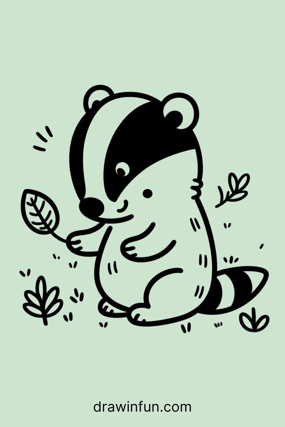 A badger playing with a small leaf easy drawing