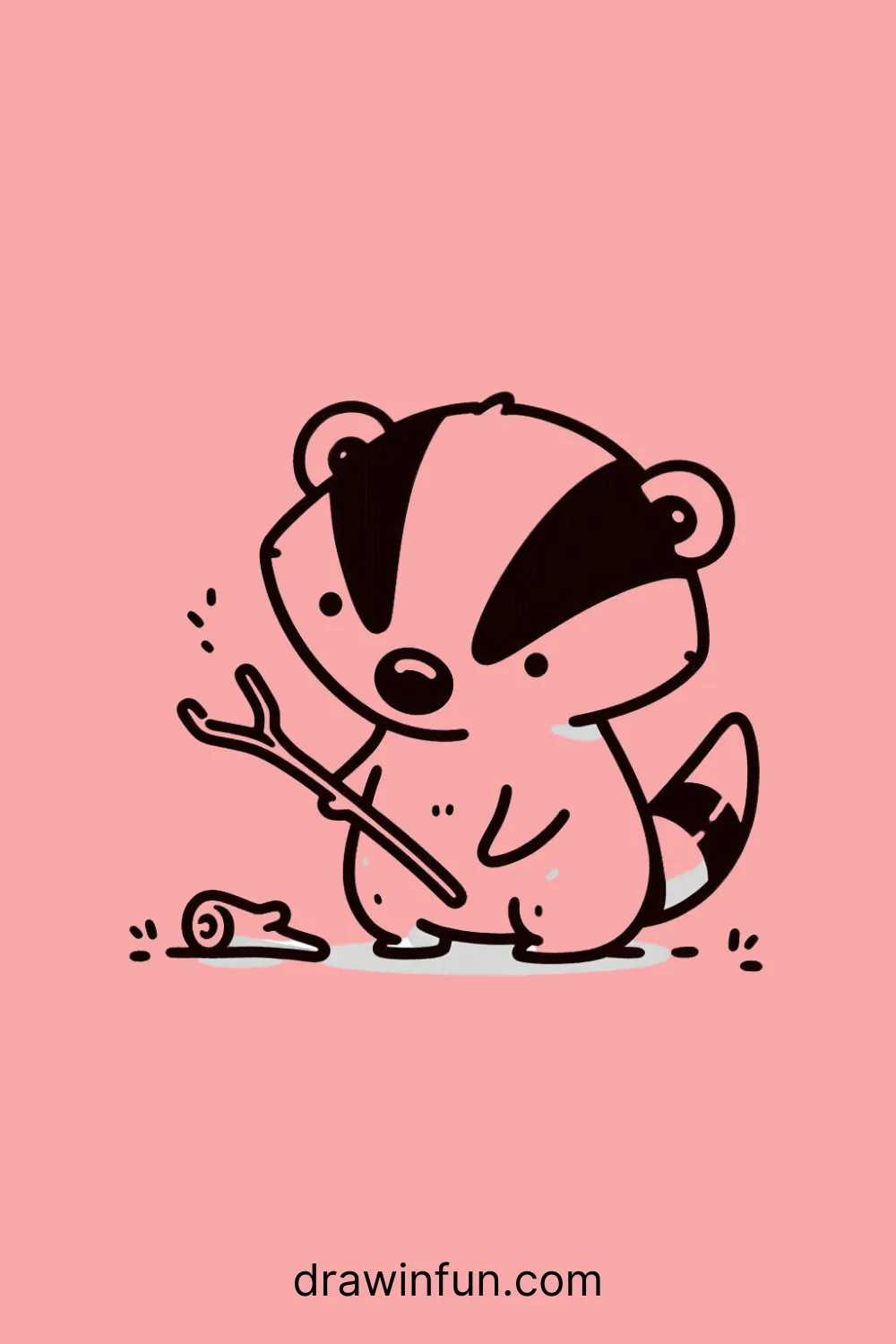 A badger playing with a small stick easy drawing